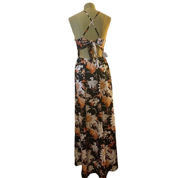 Alunalevi Women's Maxi Dress Black FloraL Halter Top Size Med NWT - Picture 3 of 12